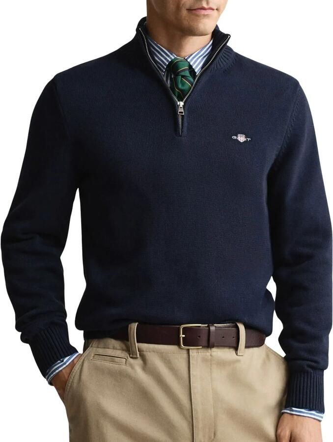 Gant Schipperstrui CASUAL COTTON HALFZIP met geborduurd grafisch logo op de borst