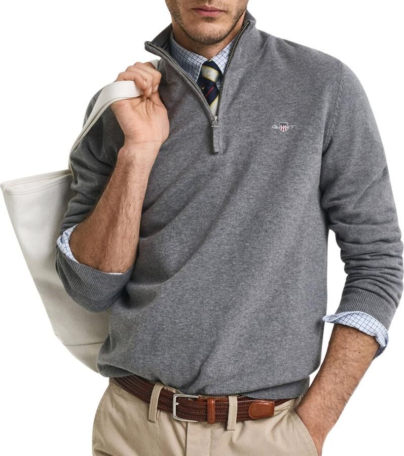 Gant Trui Klassiek gebreid katoen met halve rits