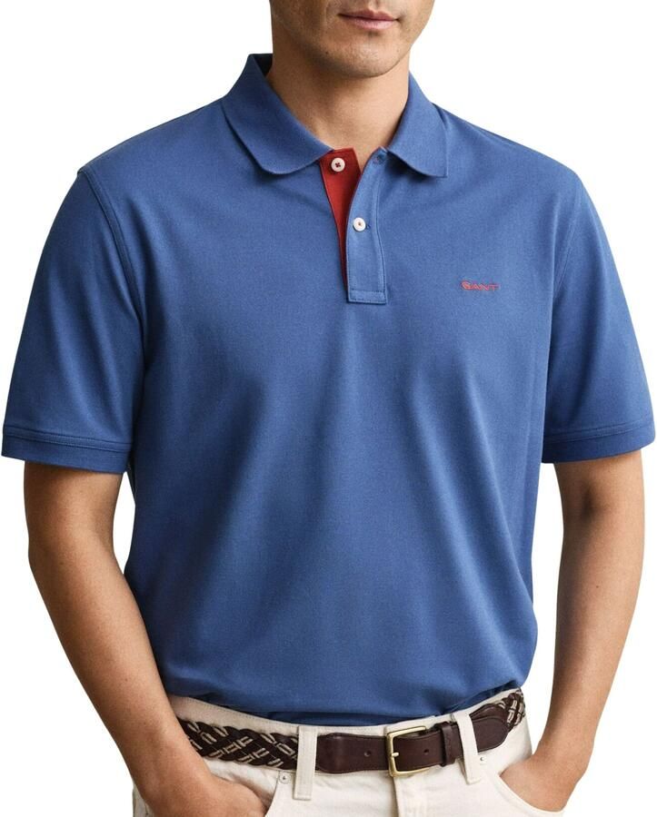 Gant Polo Shirt Korte Mouw Contrast Piqué Poloshirt Vintage Blauw - Foto 3