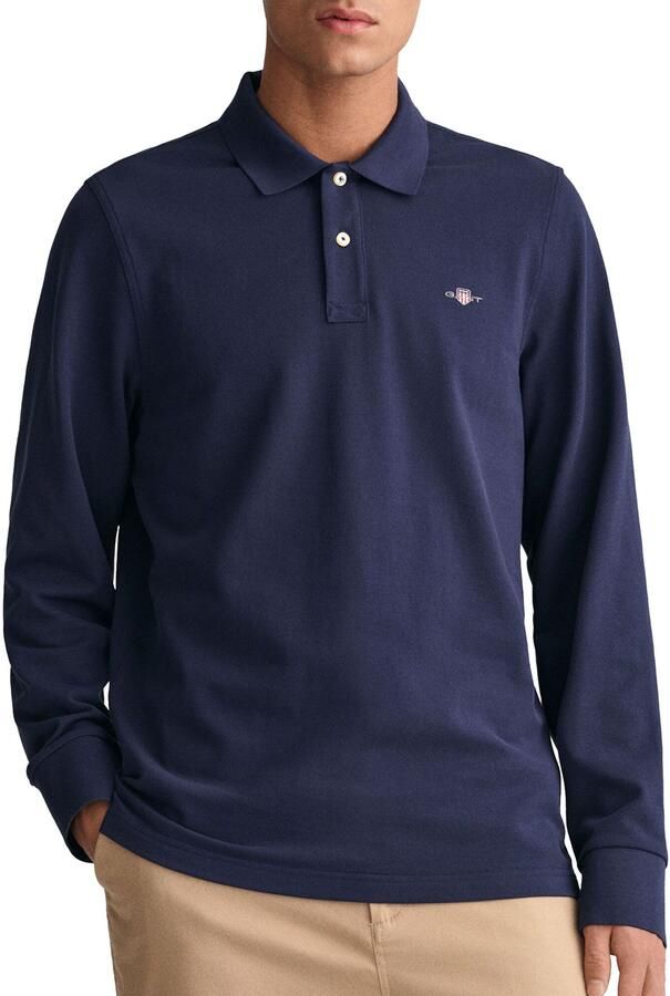 Gant Donkerblauwe polo met lange mouwen en 2 knopen Blue Heren