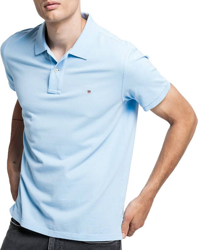 Gant Korte mouw polo in lichtblauw Blue Heren