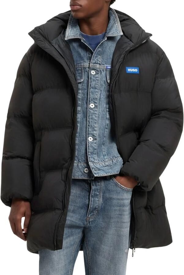 HUGO Blue Regular fit gewatteerde lange jas met labelpatch model 'BODI'