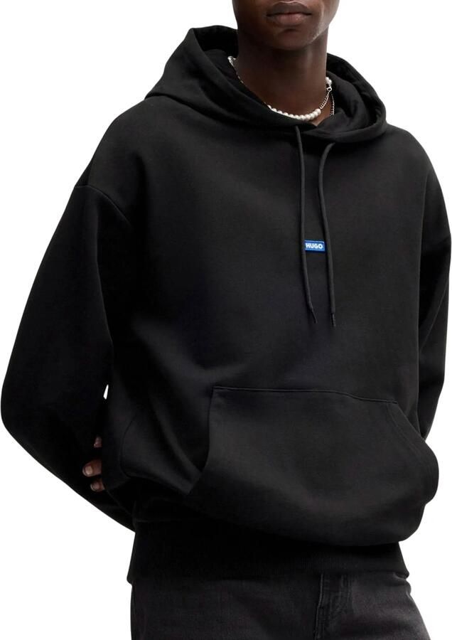 Hugo Boss Logo Patch Hoodie in Katoen French Terry Black Heren