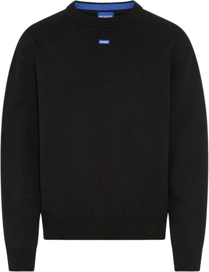 Hugo Blue Regular fit gebreide pullover van katoenmix model 'SAN CASEY'