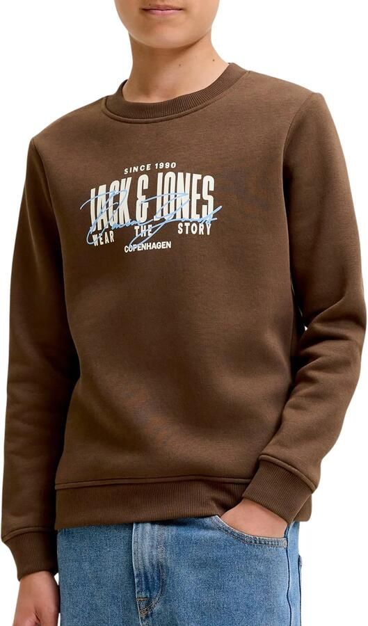 JACK & JONES JUNIOR sweater met logo donkerbruin - Foto 3