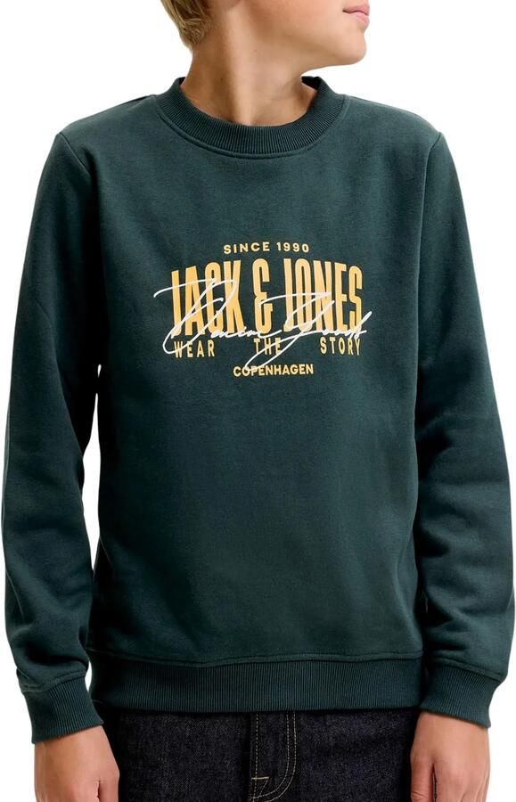 JACK & JONES JUNIOR sweater met logo donkergroen - Foto 3