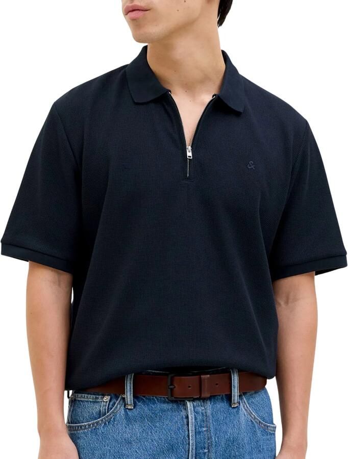 JACK & JONES ESSENTIALS regular polo met ingebreid patroon donkerblauw - Foto 5