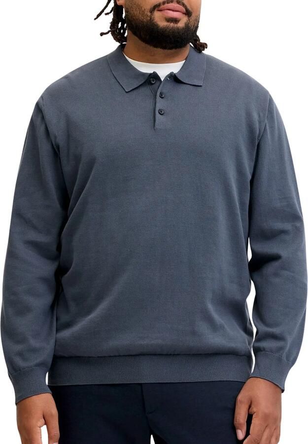 JACK & JONES PLUS SIZE katoenen regular fit gebreide trui grijsblauw - Foto 3