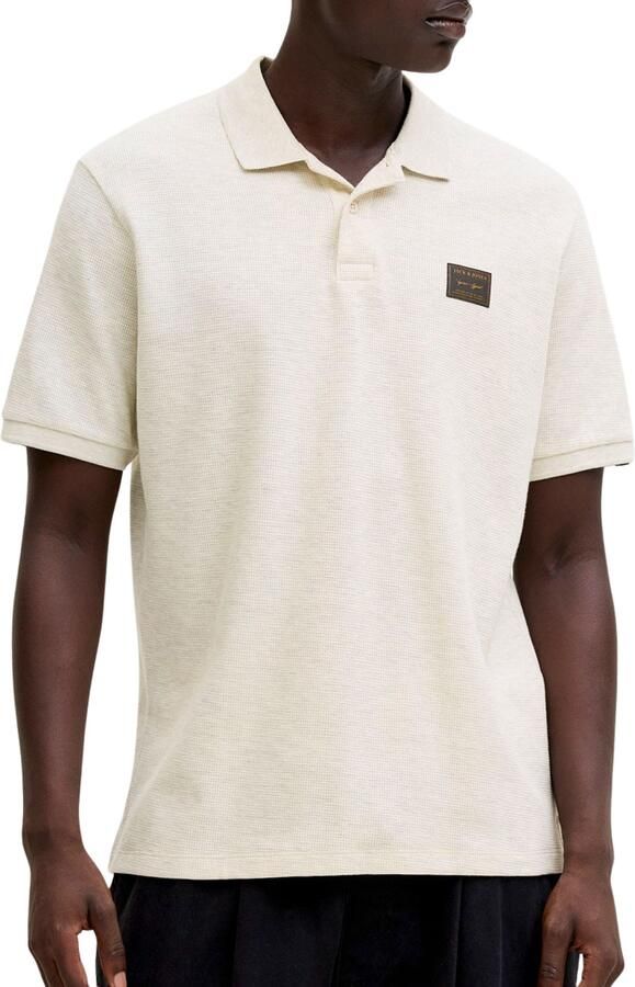 JACK & JONES regular polo met textuur ecru - Foto 4