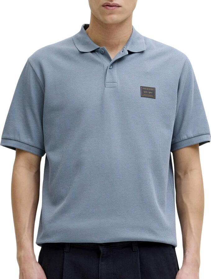 JACK & JONES regular polo met textuur blauw - Foto 4