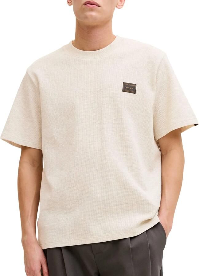 JACK & JONES relaxed T-shirt met textuur ecru - Foto 4