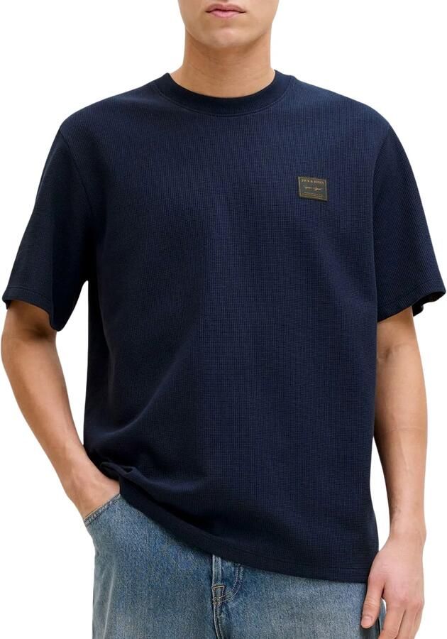 JACK & JONES relaxed T-shirt met textuur donkerblauw - Foto 4