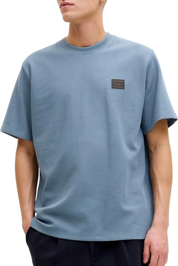 JACK & JONES relaxed T-shirt met textuur blauw - Foto 4