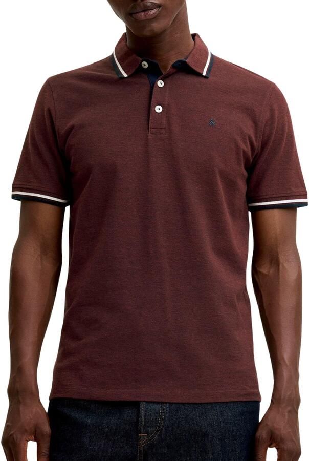 JACK & JONES ESSENTIALS slim fit gemêleerde polo roodbruin - Foto 4