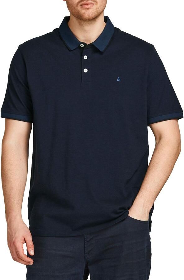 JACK & JONES PLUS SIZE slim fit polo JJEPAULOS Plus Size met contrastbies dak navy - Foto 16