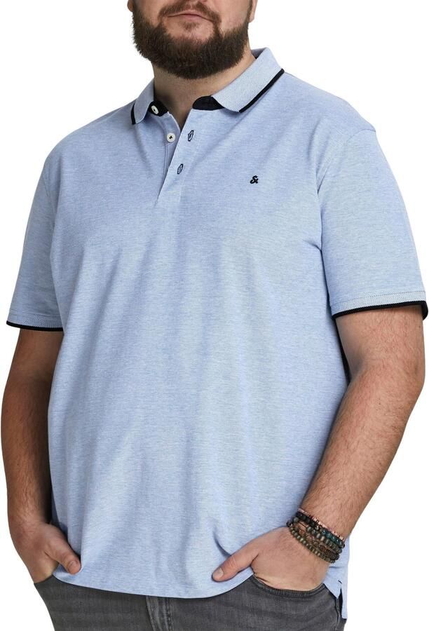 JACK & JONES PLUS SIZE regular fit polo met contrastbies Plus Size lichtblauw - Foto 4