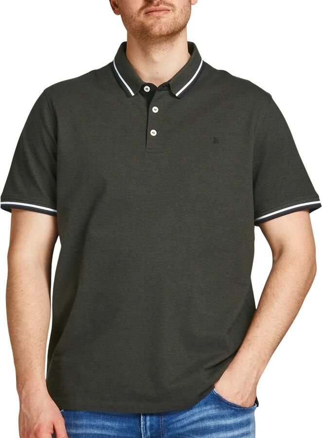 JACK & JONES PLUS SIZE slim fit polo JJEPAULOS Plus Size met contrastbies forest night - Foto 4