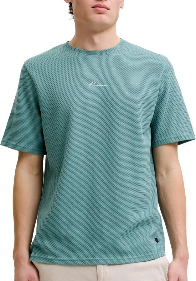 JACK & JONES PREMIUM regular T-shirt met textuur groen - Foto 4
