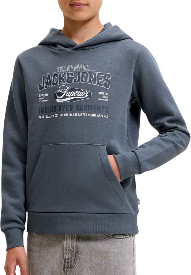 JACK & JONES JUNIOR hoodie met logo grijsblauw - Foto 3