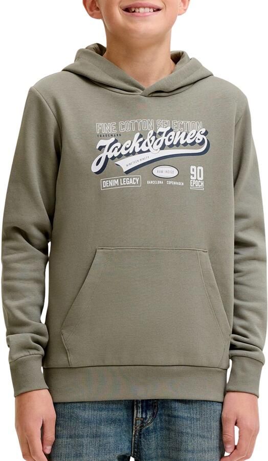 JACK & JONES JUNIOR hoodie met logo grijsgroen - Foto 3