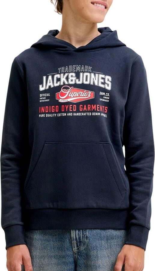 JACK & JONES JUNIOR hoodie met logo donkerblauw - Foto 3