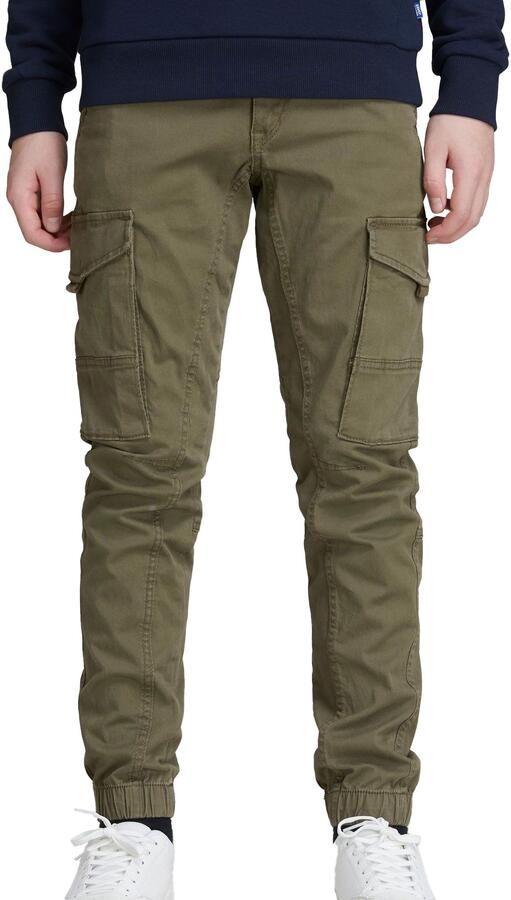 Jack & jones JUNIOR cargobroek JJIPAUL olijfgroen Jongens Stretchkatoen 128 - Foto 4