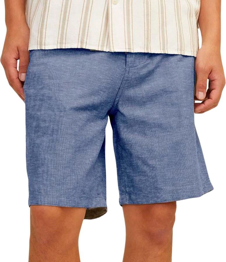 JACK & JONES PANTS STUDIO linnen regular chino short JPSTACE grijsblauw - Foto 3