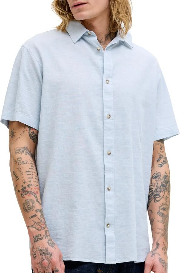 JACK & JONES ESSENTIALS regular casual overhemd met linnen lichtblauw - Foto 4