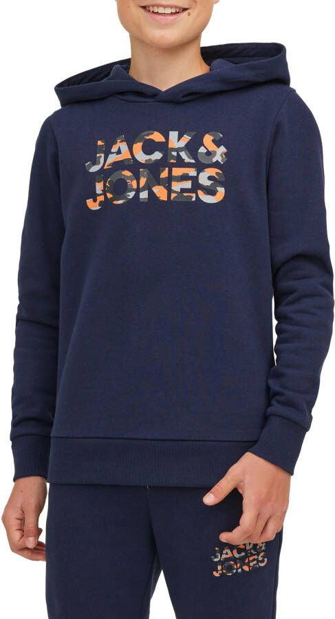 Jack & jones JUNIOR hoodie JJMILES met logo donkerblauw Sweater Logo 152