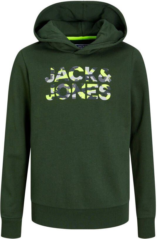 Jack & jones JUNIOR hoodie JJMILES met logo donkergroen Sweater Logo 128