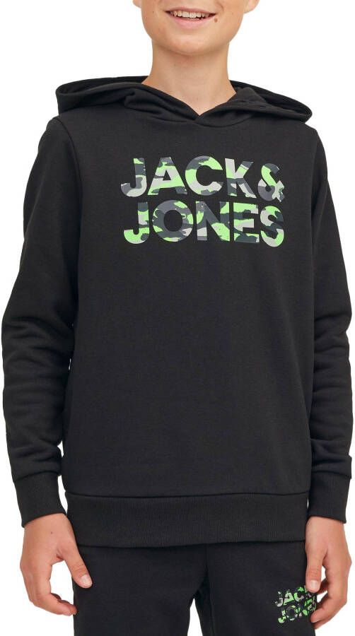 Jack & jones JUNIOR hoodie JJMILES met logo zwart Sweater Logo 176