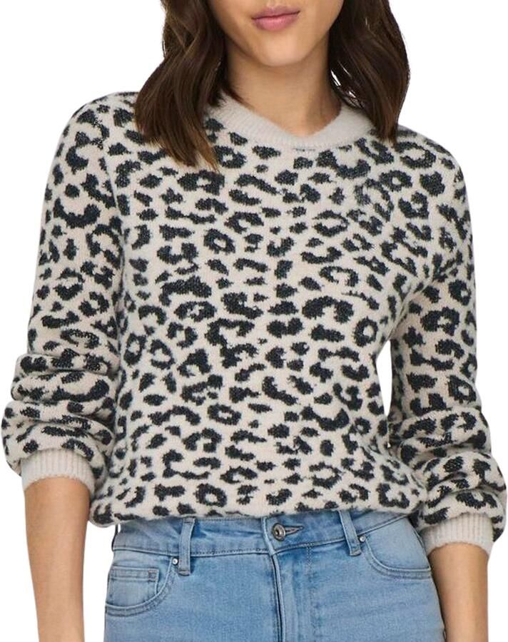 Jacqueline de Yong Dames trui met dierenprint en oversized schouders Grijs Dames