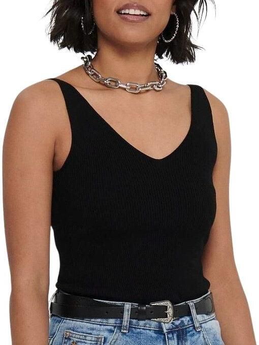 Jacqueline de Yong Zwart Geribbeld Gebreid V-hals Tank Top Black Dames