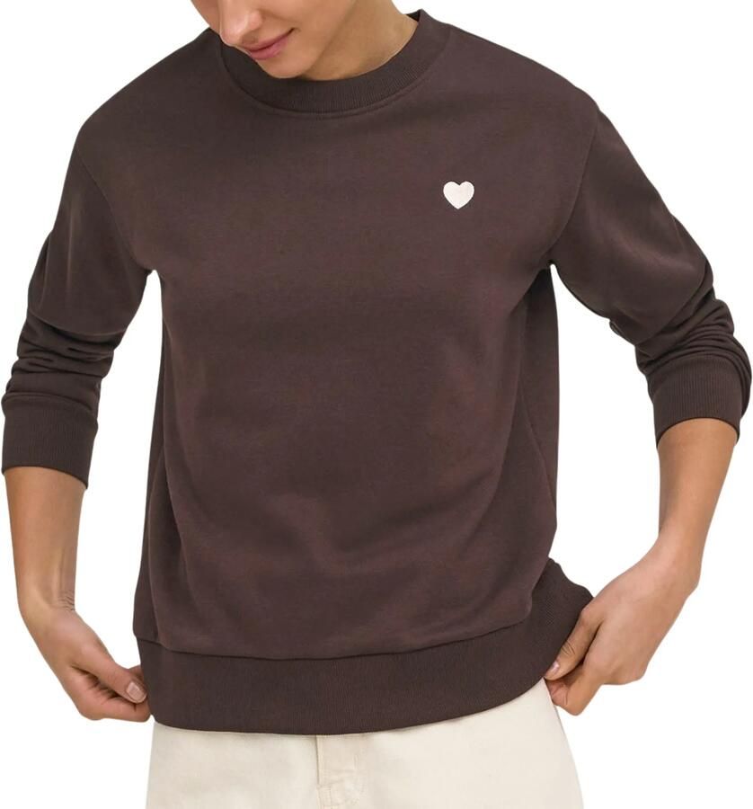 JDY rechtvallende sweater met borduursels en print bruin - Foto 4