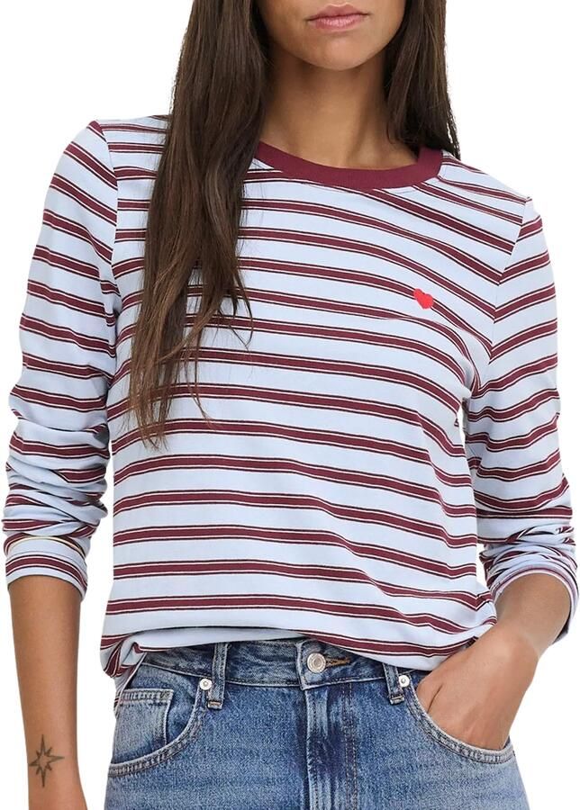 JDY gestreepte top met borduursels blauw