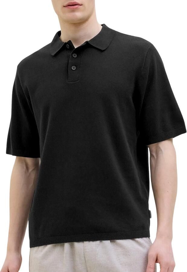JJ REBEL regular polo gebreid zwart - Foto 4