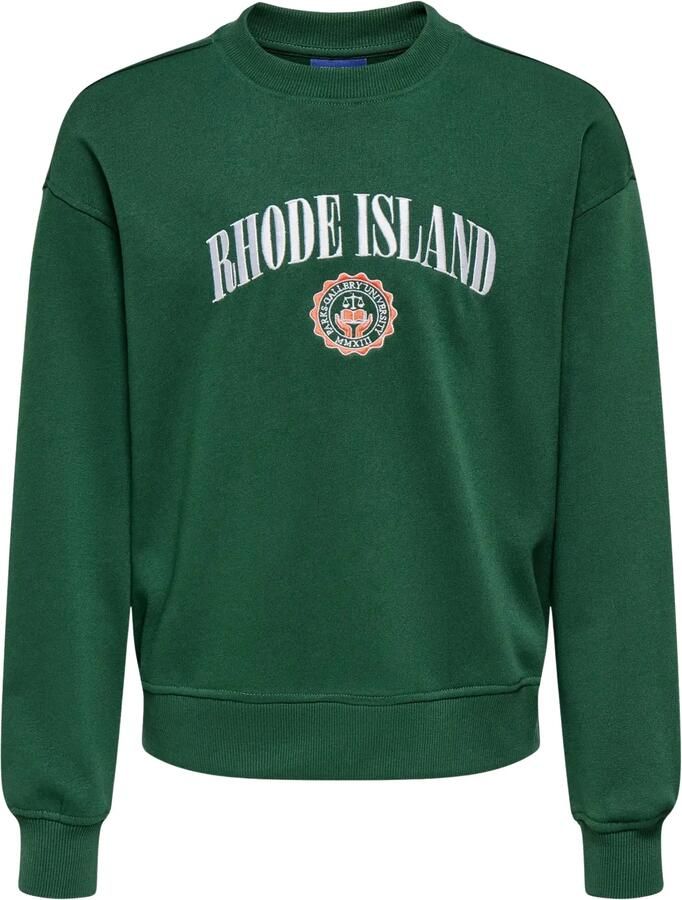 ONLY & SONS JUNIOR sweater met borduursels en tekst groen