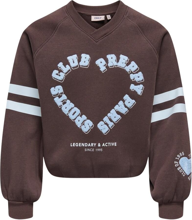 ONLY KIDS GIRL rechtvallende sweater met print donkerbruin