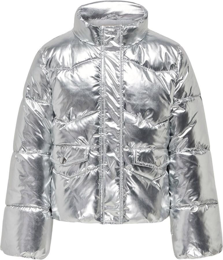 ONLY KIDS GIRL metallic gewatteerde winterjas KOGPEARL zilver metallic - Foto 3
