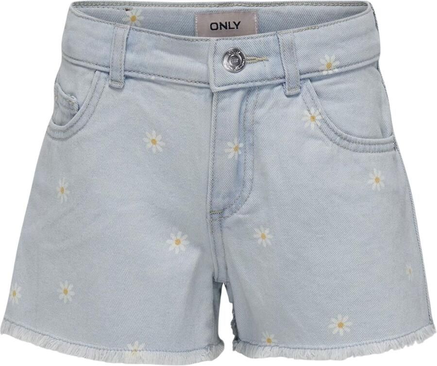 Only KIDS GIRL wide leg short KOGROBYN DAISY met all over print light blue denim Korte broek Blauw Meisjes Katoen 140