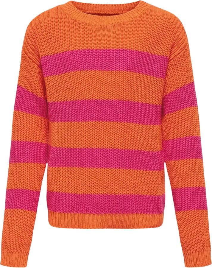 Only KIDS GIRL gestreepte trui KOGSIF oranje felroze Meisjes Acryl Ronde hals 158 164