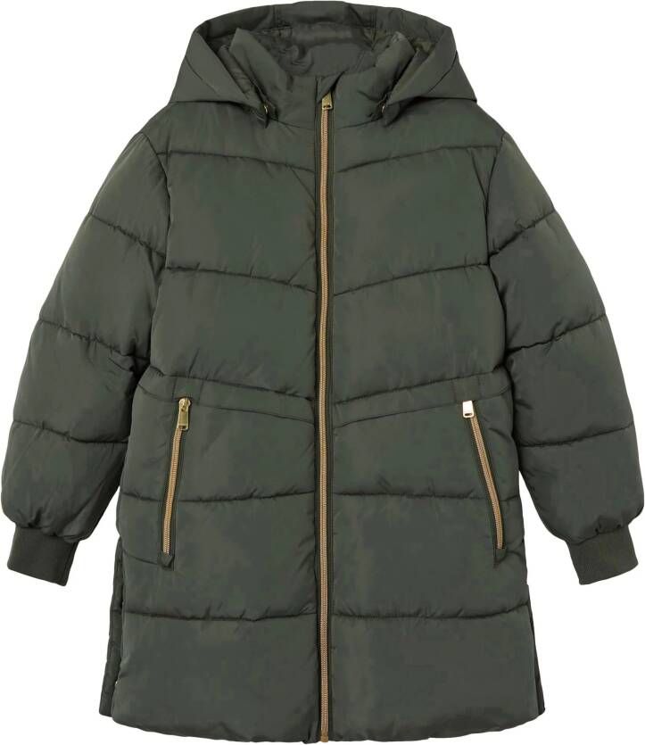 Name it KIDS gewatteerde winterjas NKFMUSIC donkergroen Meisjes Polyester Capuchon 128