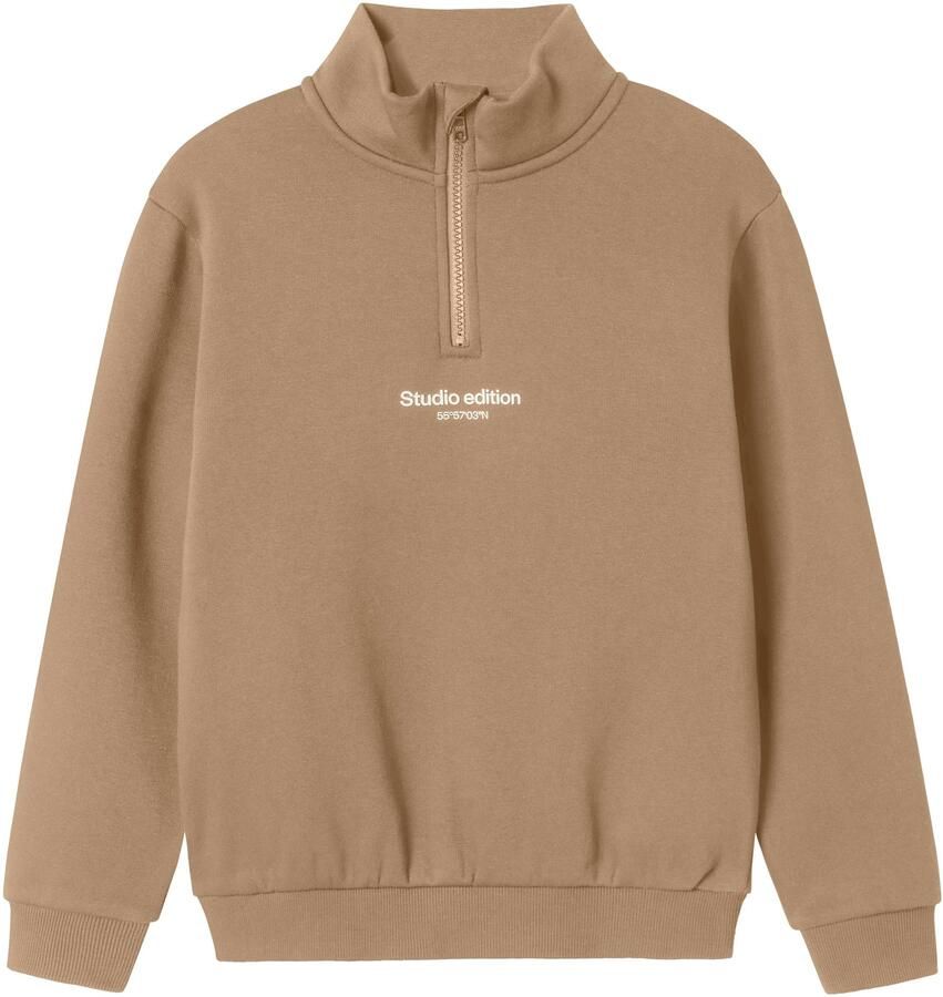 Name It Sweatshirt NKMBRODY LS NREG SWEAT ZIP BRU NOOS met een opstaande kraag en korte ritssluiting