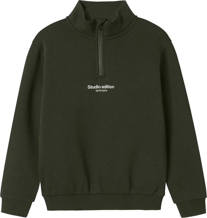 Name It Sweatshirt NKMBRODY LS NREG SWEAT ZIP BRU NOOS met een opstaande kraag en korte ritssluiting