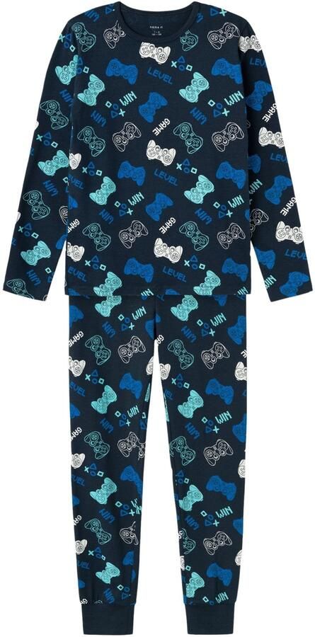 Name it KIDS pyjama NKMNIGHTSET donkerblauw Jongens Stretchkatoen Ronde hals 110 116