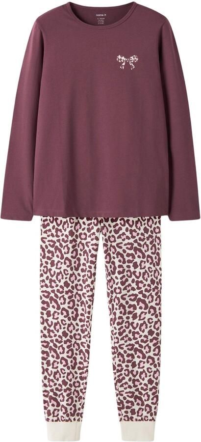 NAME IT KIDS pyjama met panterprint donkerrood ecru