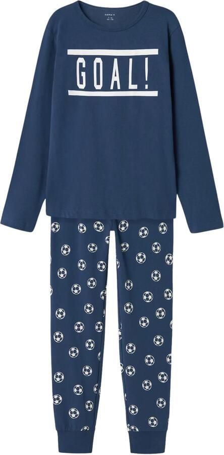 Name it KIDS pyjama NKMNIGHTSET FOOTBALL donkerblauw wit Jongens Stretchkatoen Ronde hals 110 116