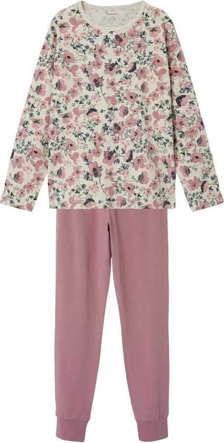 Name it KIDS gebloemde pyjama roze ecru multi Meisjes Stretchkatoen Ronde hals 134 140