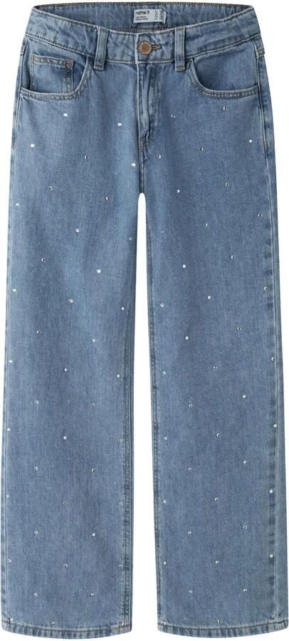 NAME IT KIDS straight leg jeans blauw met strass steentjes denim blue - Foto 8