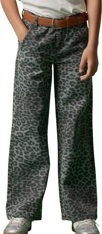 NAME IT KIDS wide leg casual broek met panterprint grijs - Foto 3